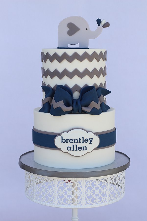 Elephant Chevron Stripes blue Baby Shower Cakes Springfield