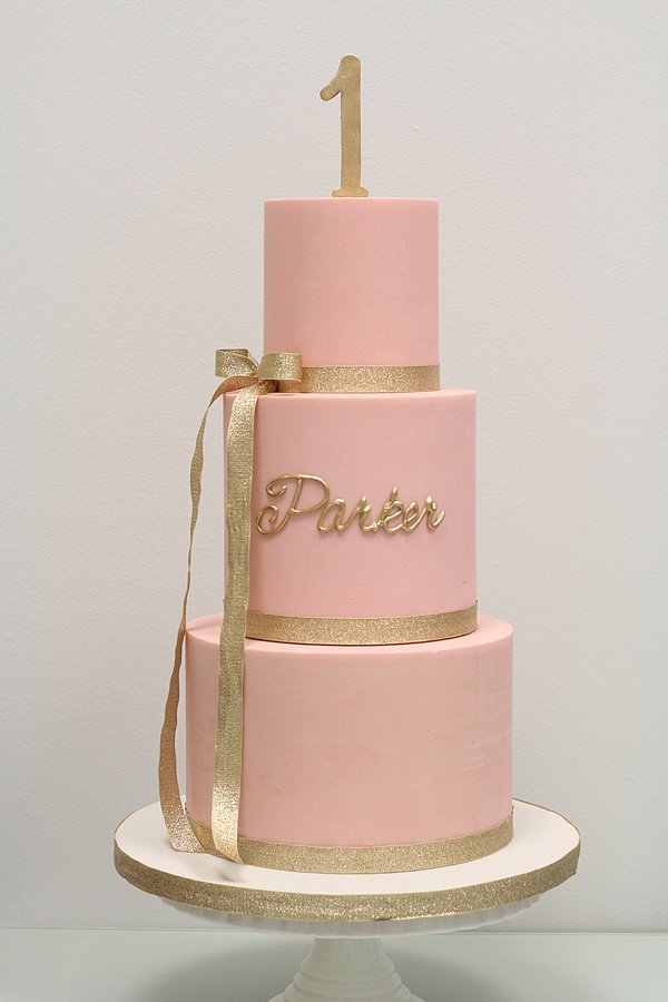Pink Gold Simple 1st Birthday Cakes Missouri